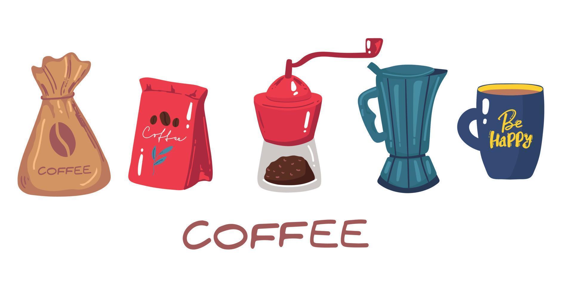 groot reeks van pictogrammen in vlak stijl. elegant koffie reeks van pictogrammen. koffie, koffie drankjes, koffie potten, en andere apparaten en desserts. vector