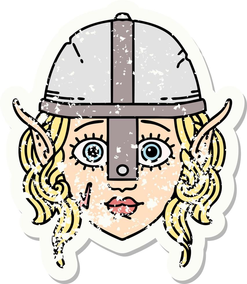 grunge sticker van een elf vechter karakter gezicht vector