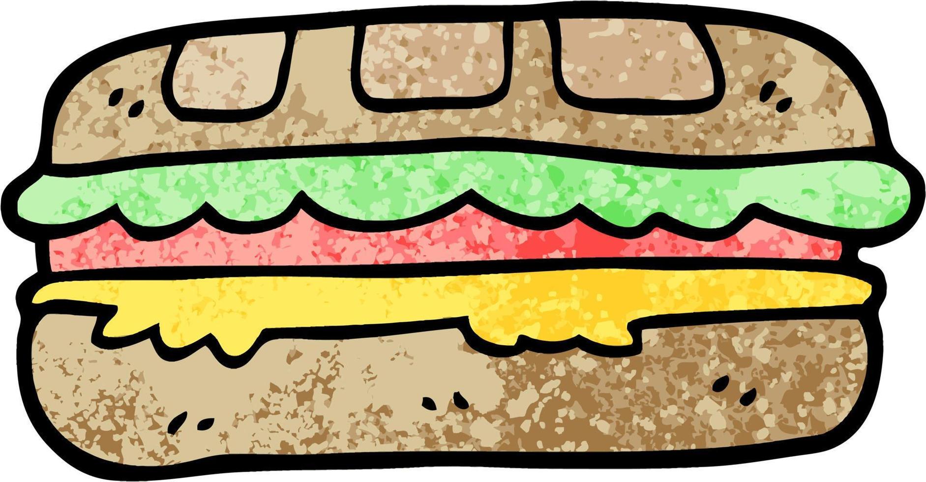 grunge getextureerde illustratie tekenfilm smakelijk belegd broodje vector