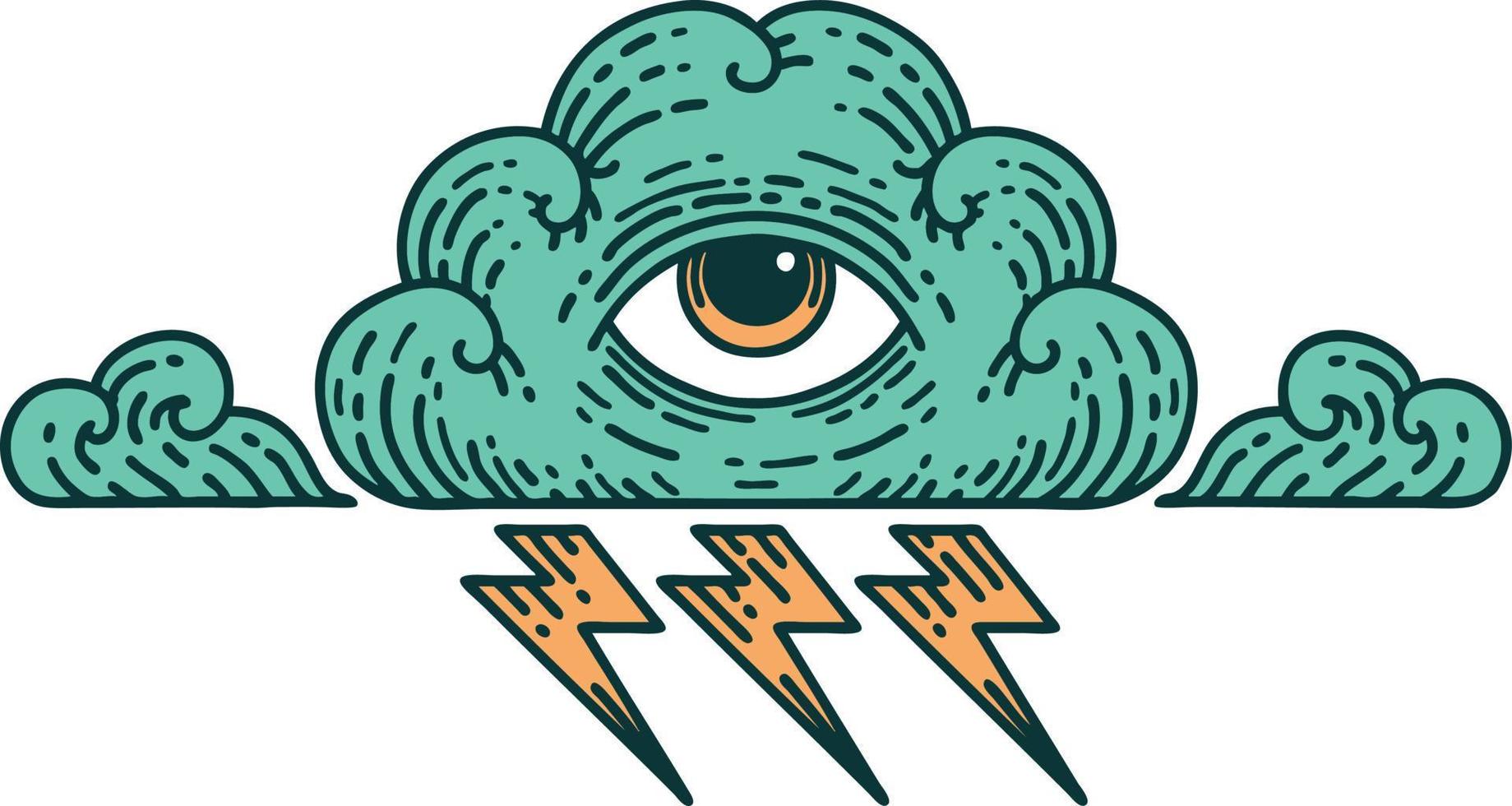 iconisch tatoeëren stijl beeld van een allemaal zien oog wolk vector