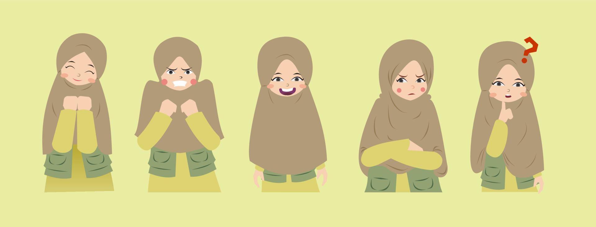 schattig hijab gezicht uitdrukking vector