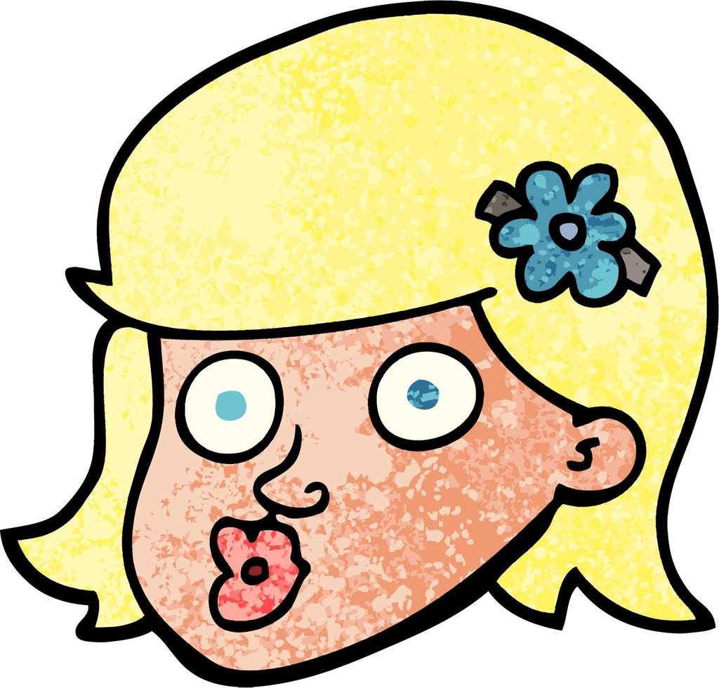 grunge getextureerde illustratie tekenfilm gezicht van een meisje vector