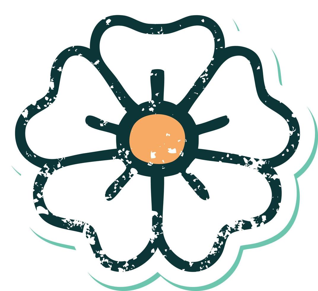 iconisch verontrust sticker tatoeëren stijl beeld van een bloem vector