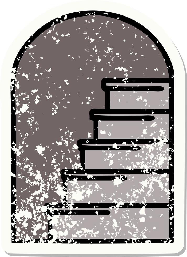 verontrust sticker tatoeëren in traditioneel stijl van een deuropening naar stappen vector