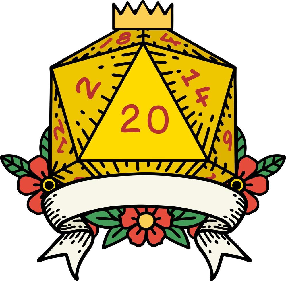 retro tatoeëren stijl natuurlijk 20 kritiek raken d20 Dobbelsteen rollen vector