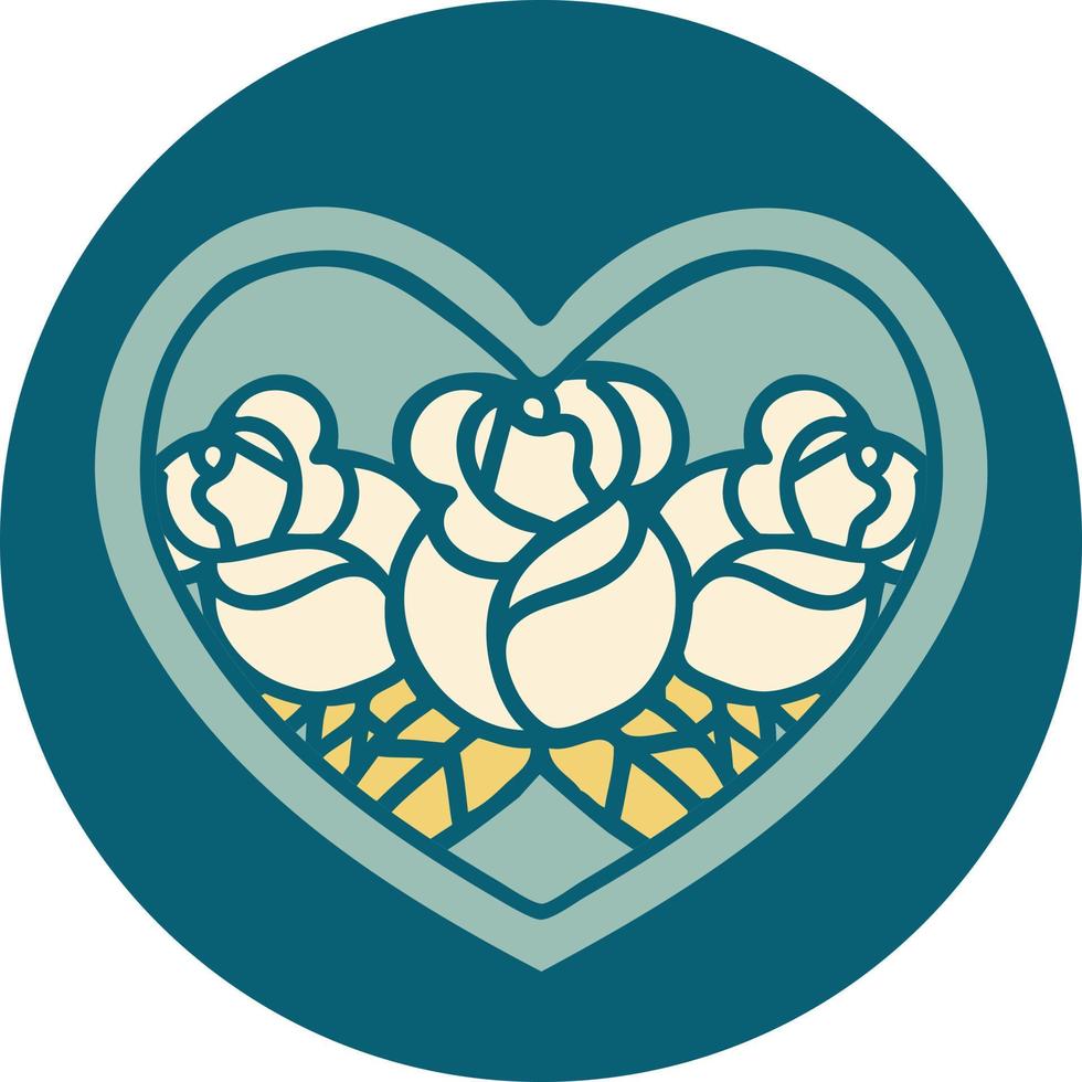 iconisch tatoeëren stijl beeld van een hart en bloemen vector