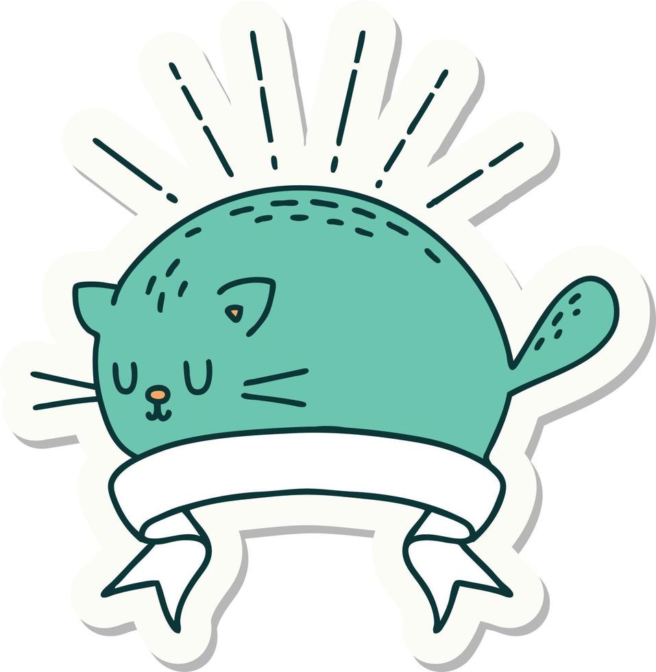 sticker van een tatoeëren stijl gelukkig kat vector