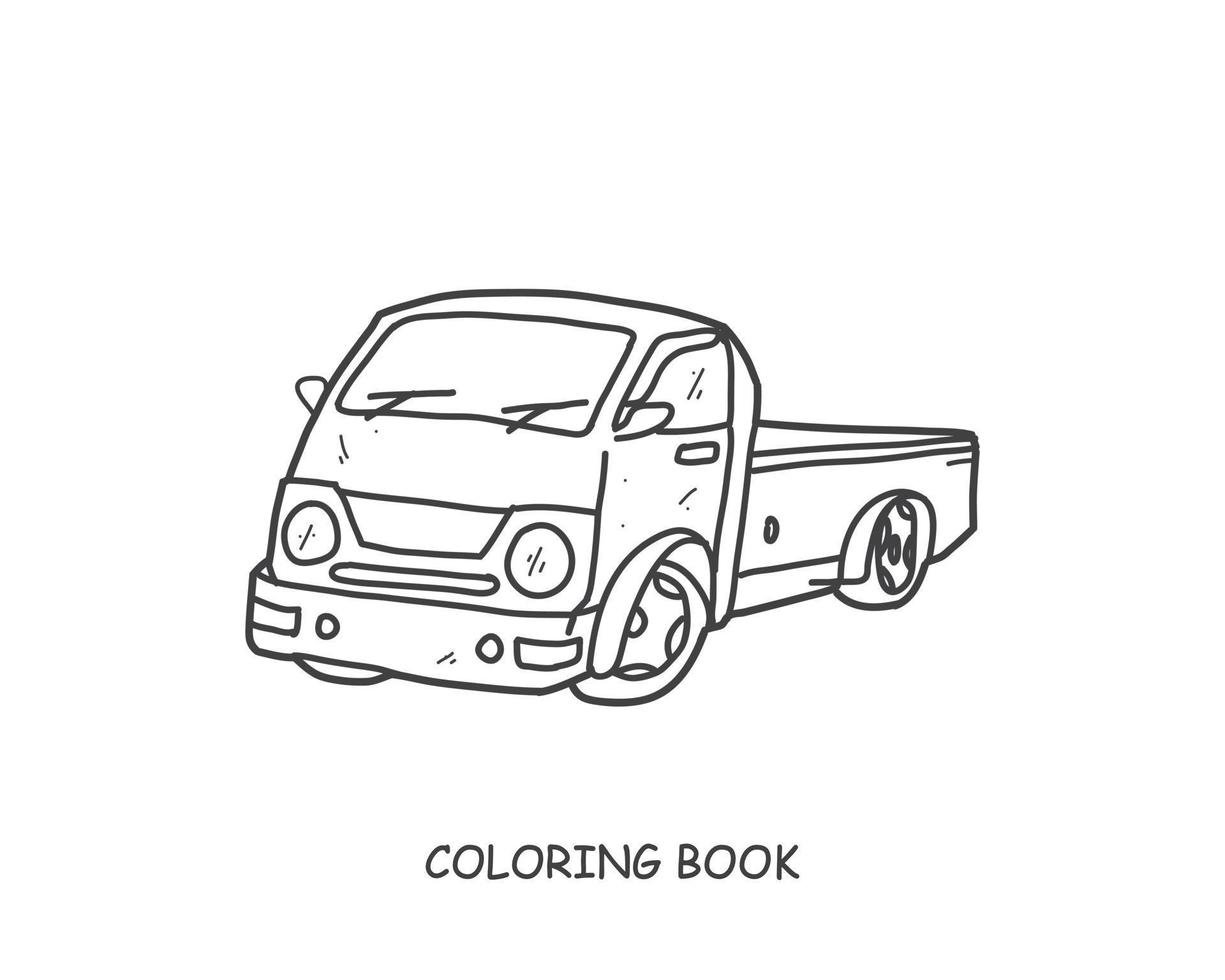 vrachtauto illustratie en oppakken hand- getrokken voor kleur en lijn kunst. kinderen vervoer uitrusting kleur voor onderwijs. vector