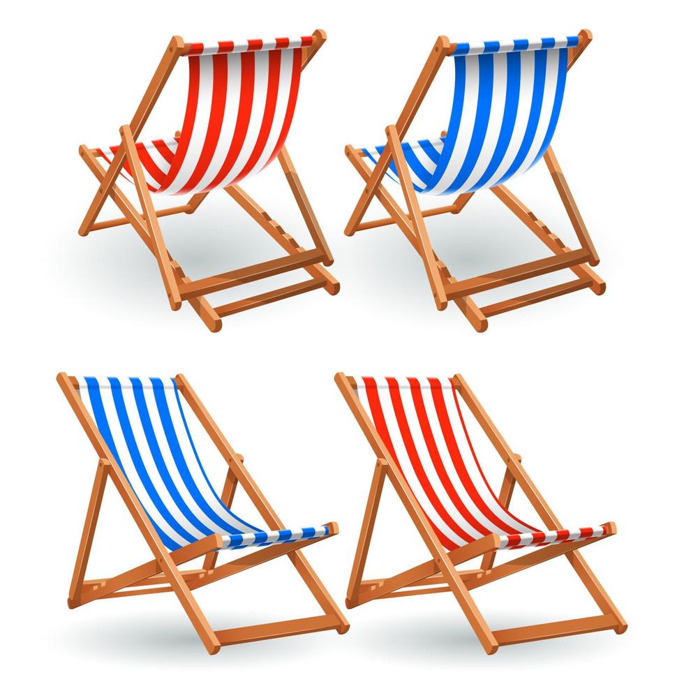 houten strand stoel reeks geïsoleerd Aan een wit achtergrond vector