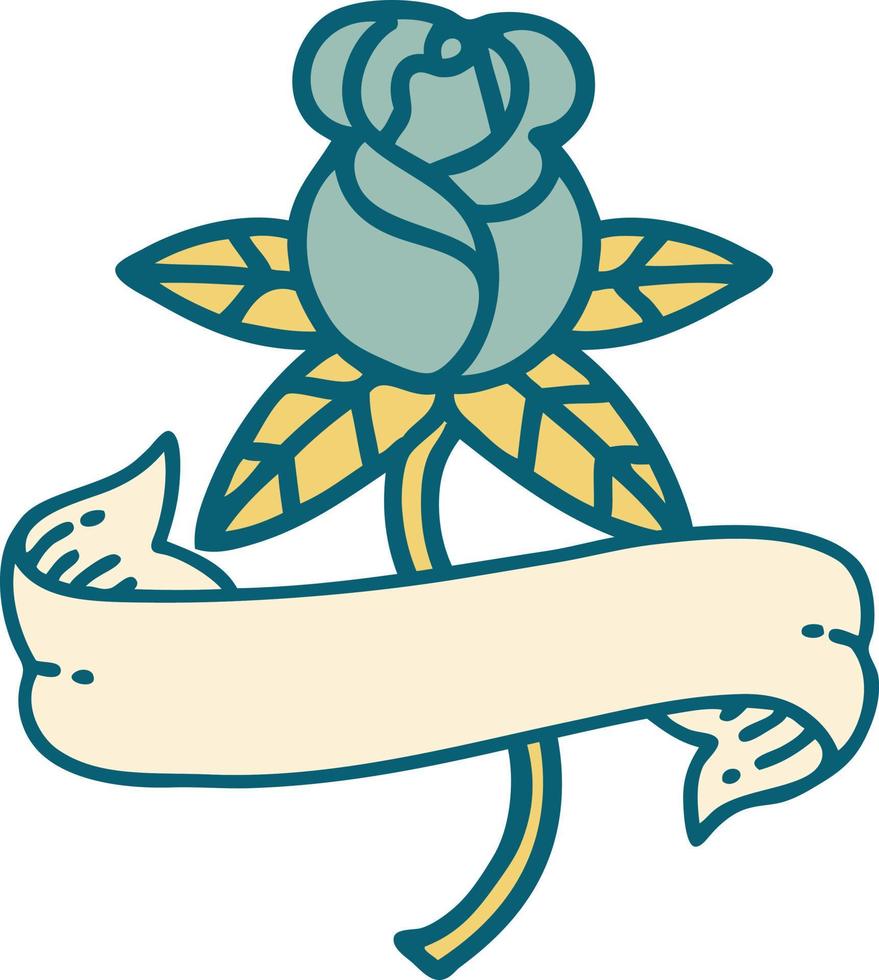 iconisch tatoeëren stijl beeld van een roos en banier vector