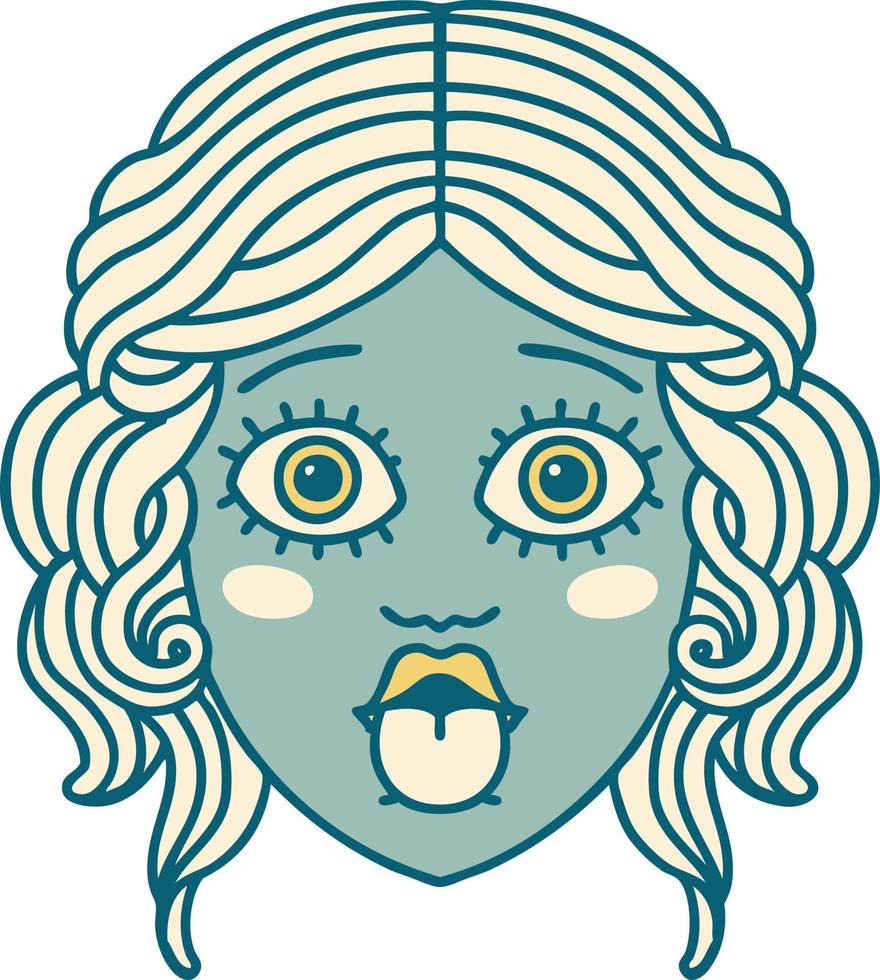 iconisch tatoeëren stijl beeld van vrouw gezicht plakken uit tong vector