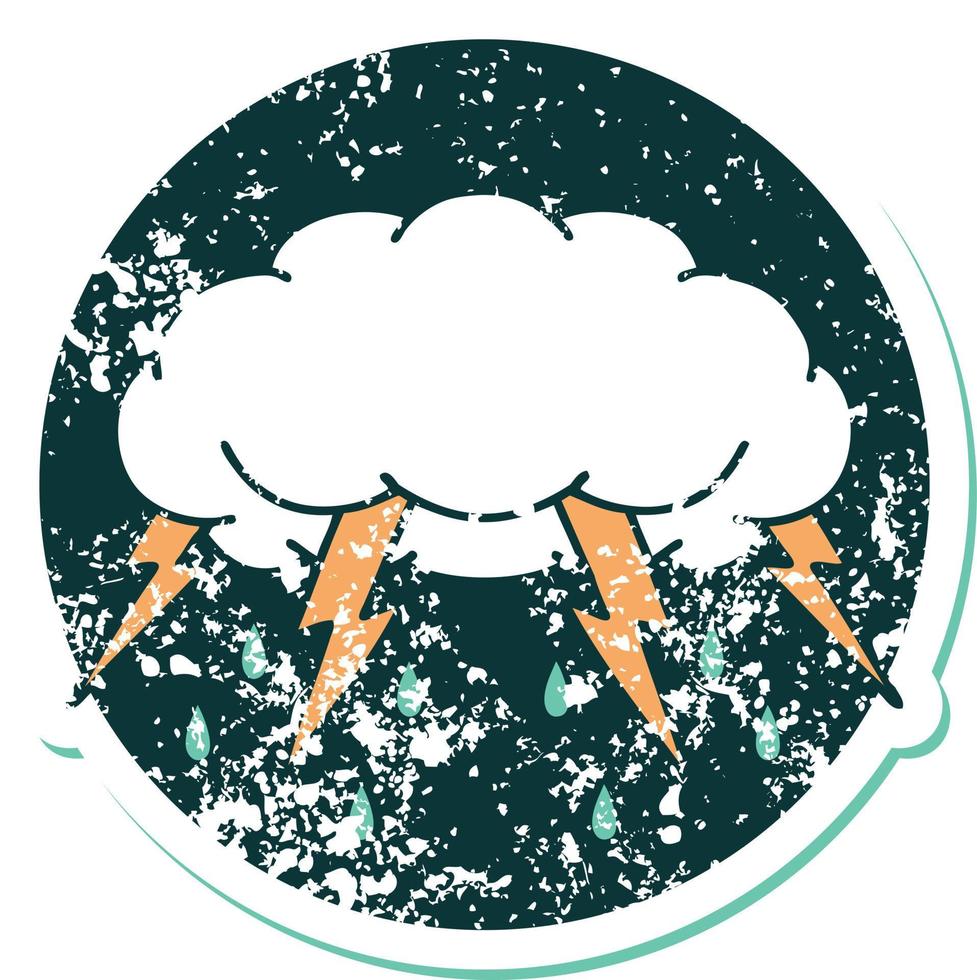 iconisch verontrust sticker tatoeëren stijl beeld van een storm wolk vector