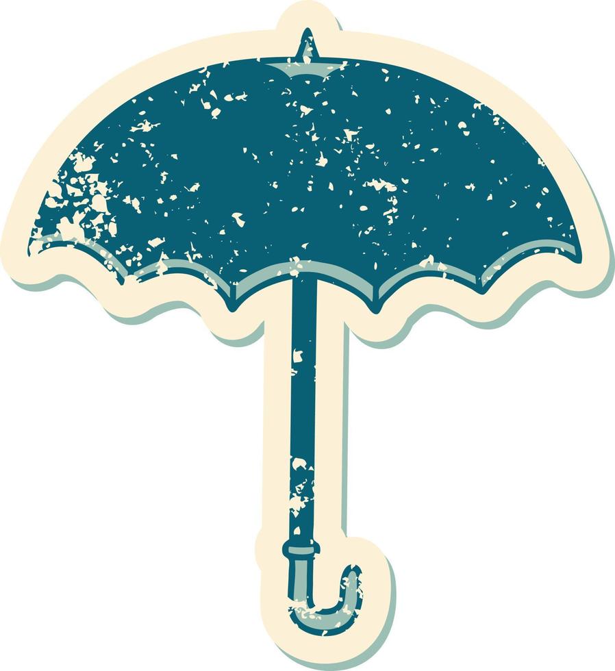 iconisch verontrust sticker tatoeëren stijl beeld van een paraplu vector