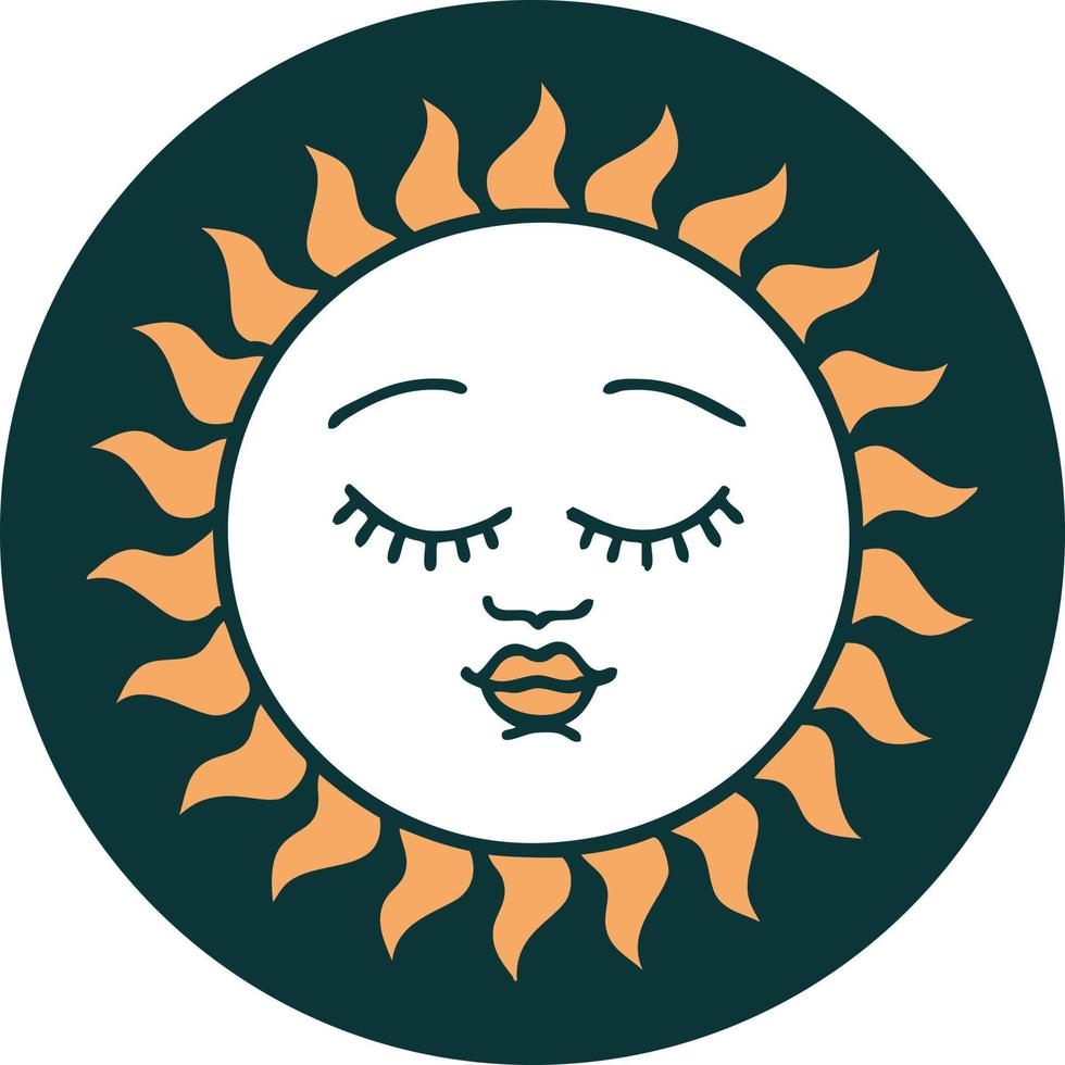 iconisch tatoeëren stijl beeld van een zon met gezicht vector