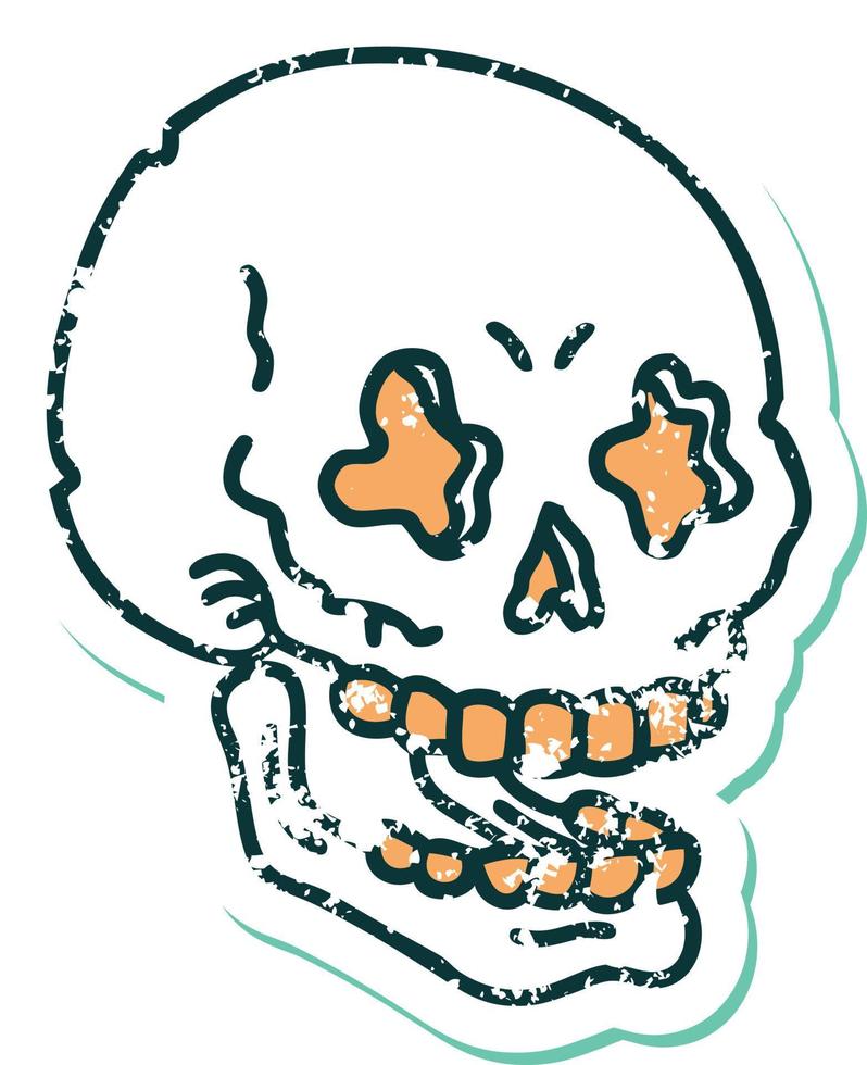 iconisch verontrust sticker tatoeëren stijl beeld van een schedel vector