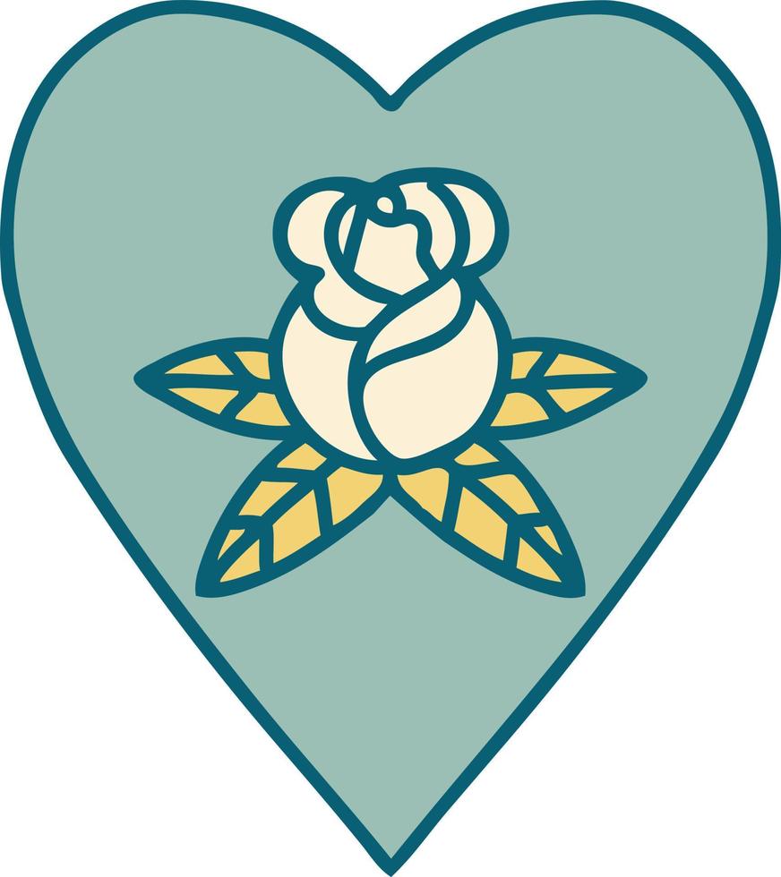 iconisch tatoeëren stijl beeld van een hart en bloemen vector