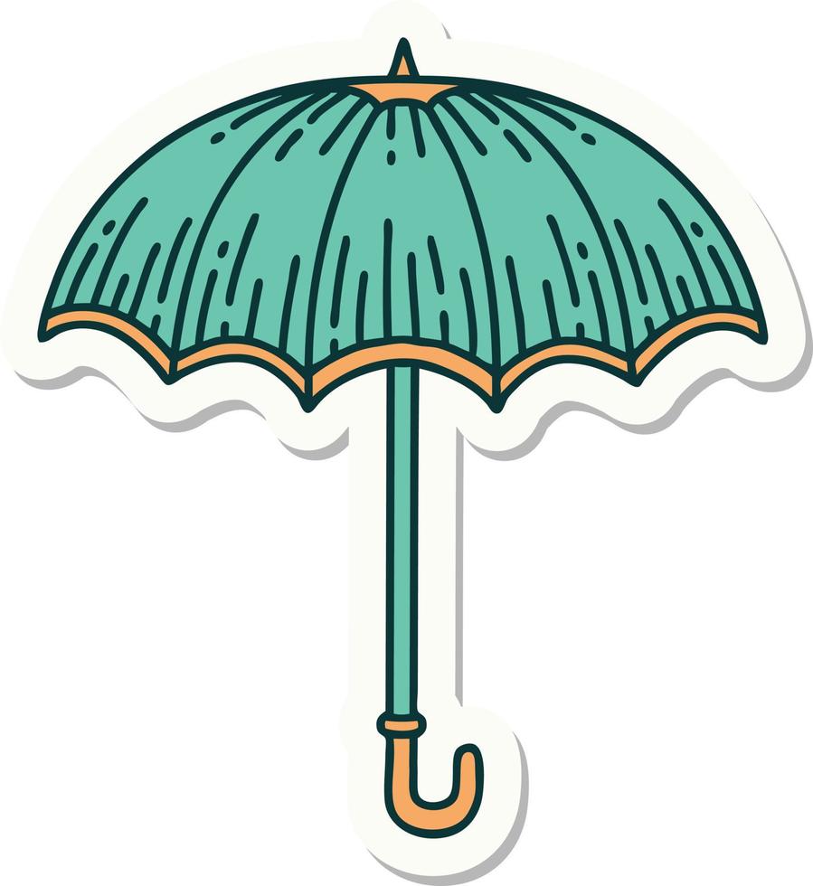 sticker van tatoeëren in traditioneel stijl van een paraplu vector