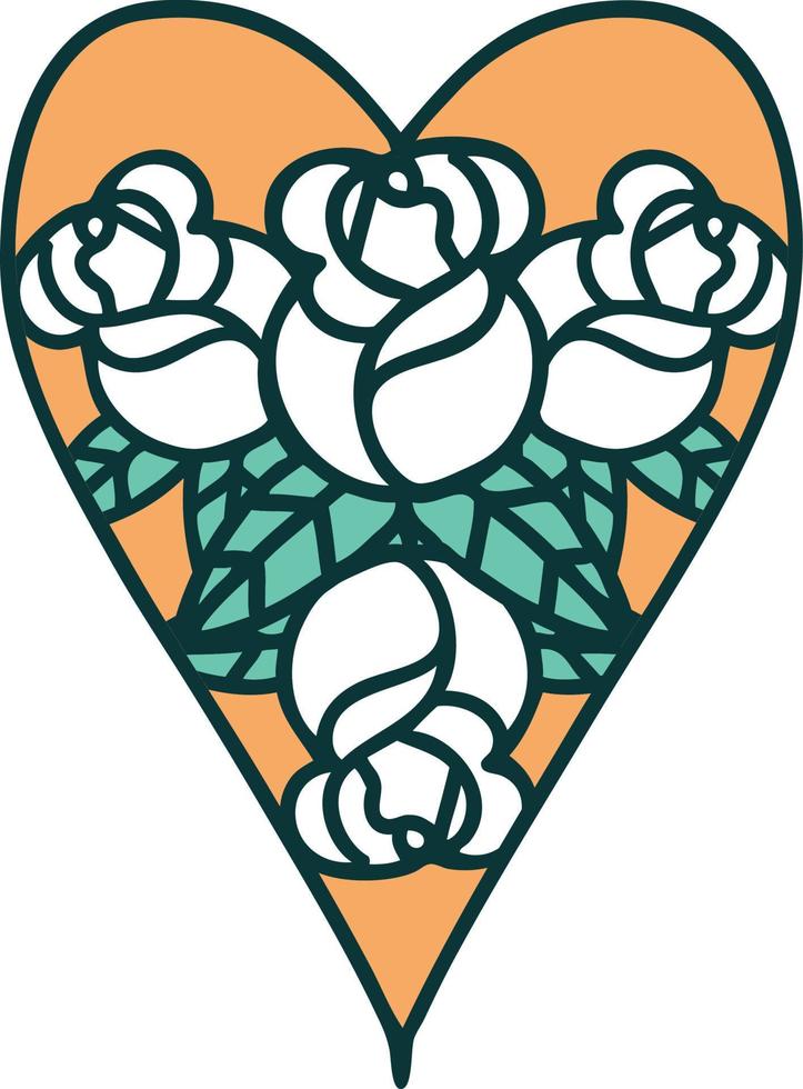 iconisch tatoeëren stijl beeld van een hart en bloemen vector