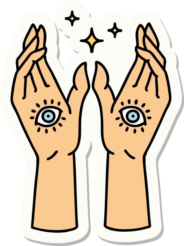 sticker van tatoeëren in traditioneel stijl van mysticus handen vector