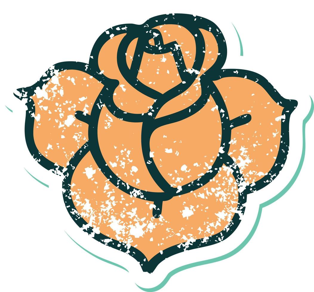 iconisch verontrust sticker tatoeëren stijl beeld van een bloem vector