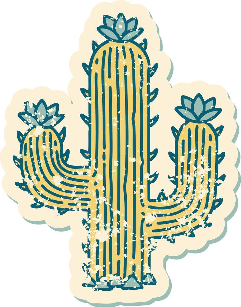 iconisch verontrust sticker tatoeëren stijl beeld van een cactus vector