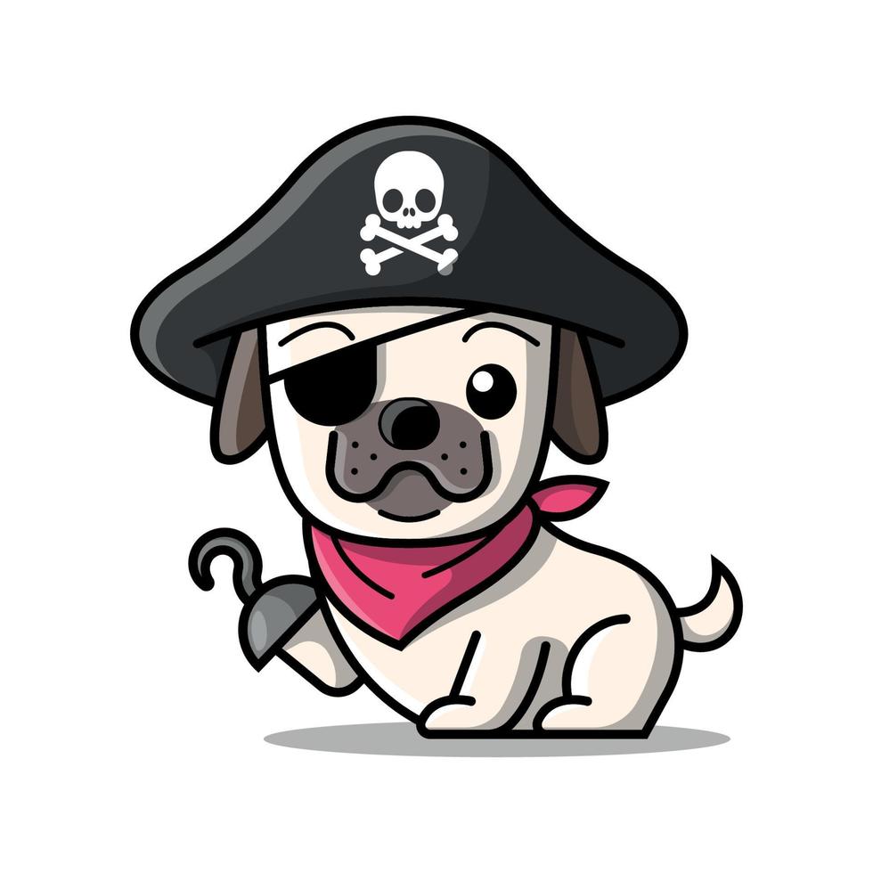schattig bulldog is vervelend piraten kostuum vector
