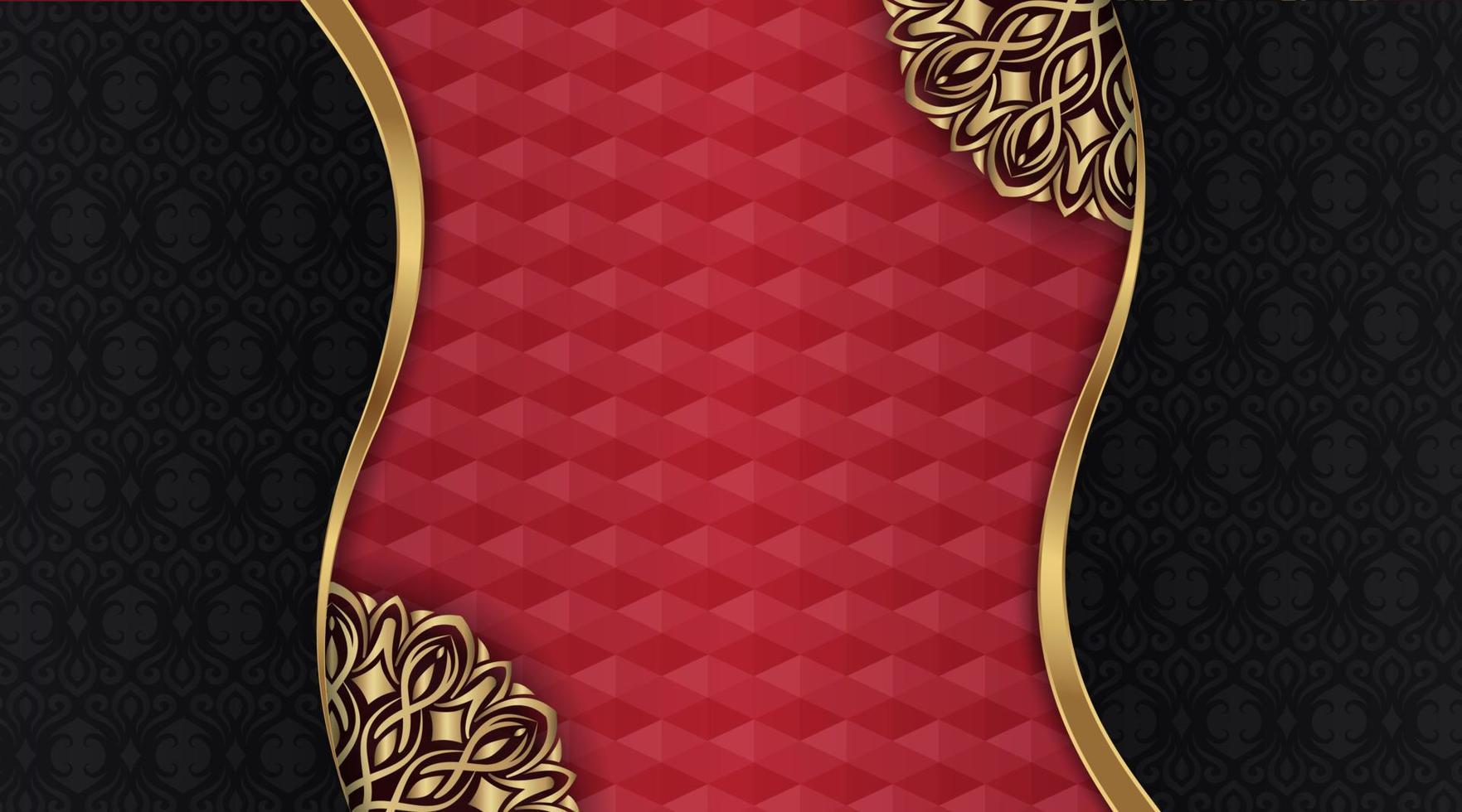 mandala achtergrond zwart en rood met goud grens vector