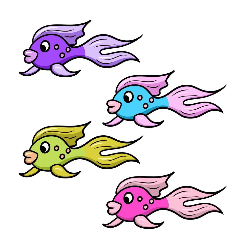 reeks van gekleurde pictogrammen, kleurrijk tropisch en aquarium vis met groot lippen, vector illustratie in tekenfilm stijl