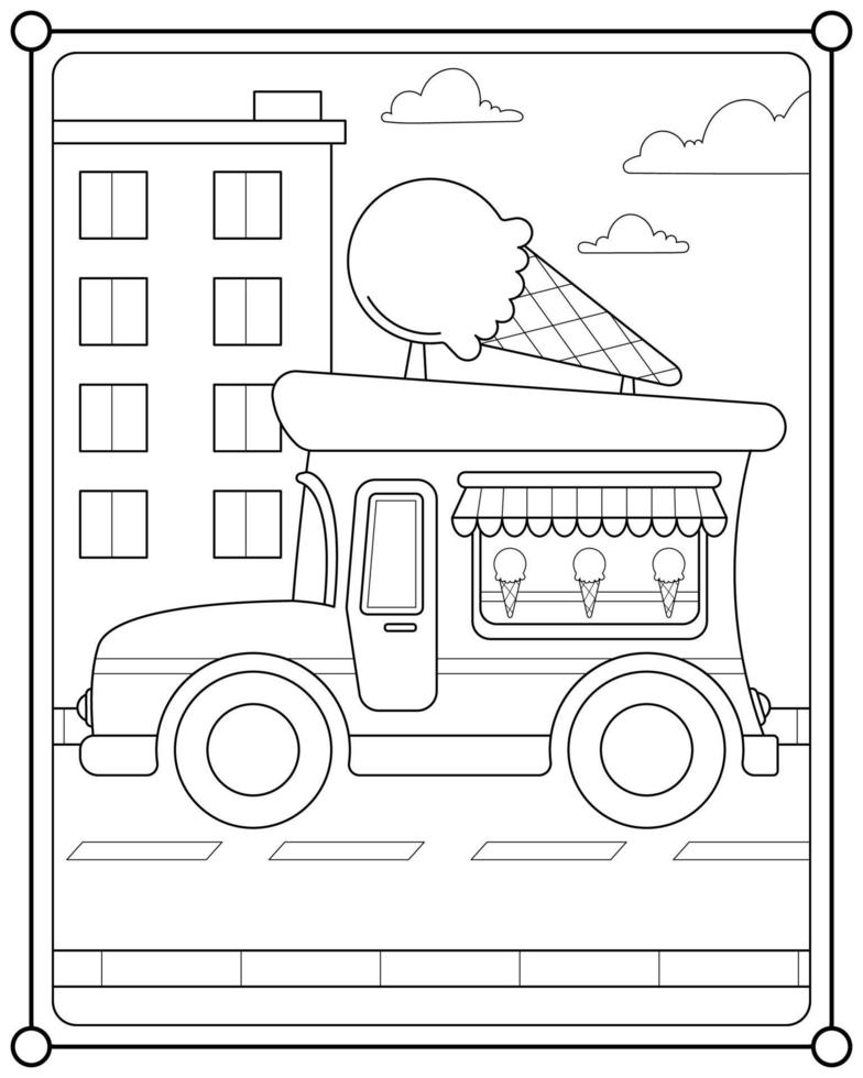 ijs room auto geschikt voor kinderen kleur bladzijde vector illustratie