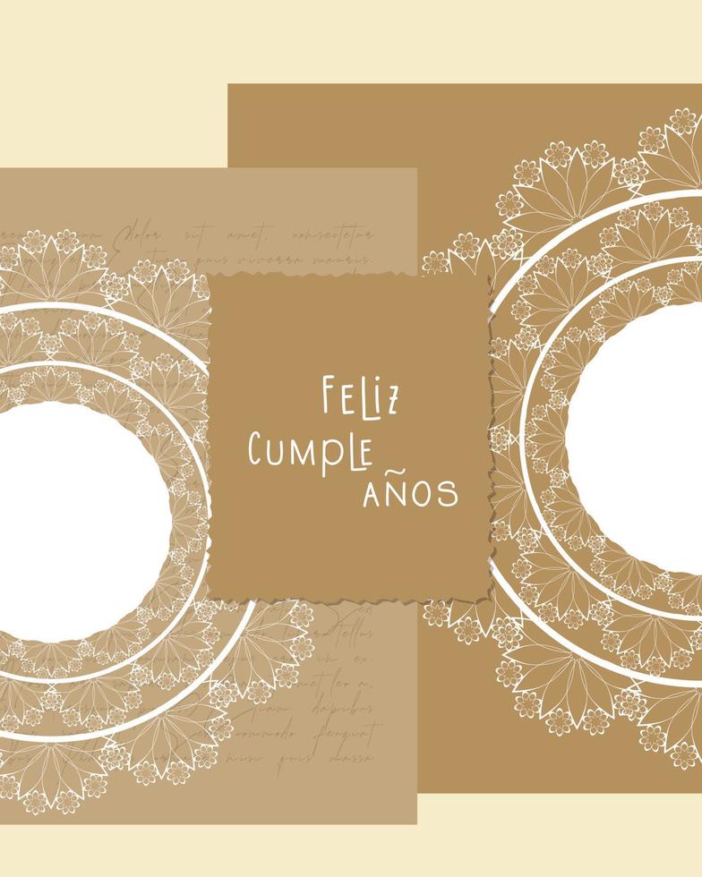 feliz cumpleanos gelukkig verjaardag, geschreven in Spaans taal, ansichtkaart wijnoogst collage met veter. vector