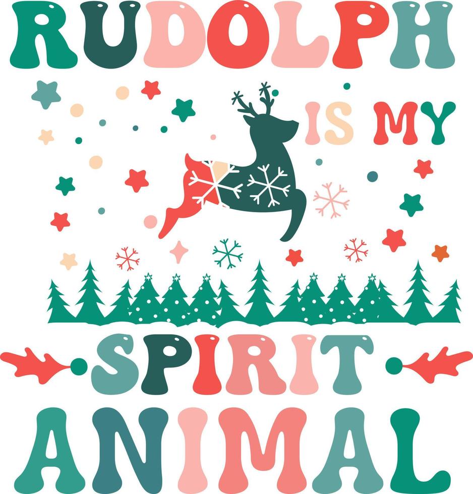 Rudolph is mijn geest dier. retro Kerstmis kaart, groet, ontwerp, t overhemd afdrukken, ansichtkaart wens, poster, banier geïsoleerd Aan wit achtergrond. winter knus themed kleurrijk tekst vector illustratie