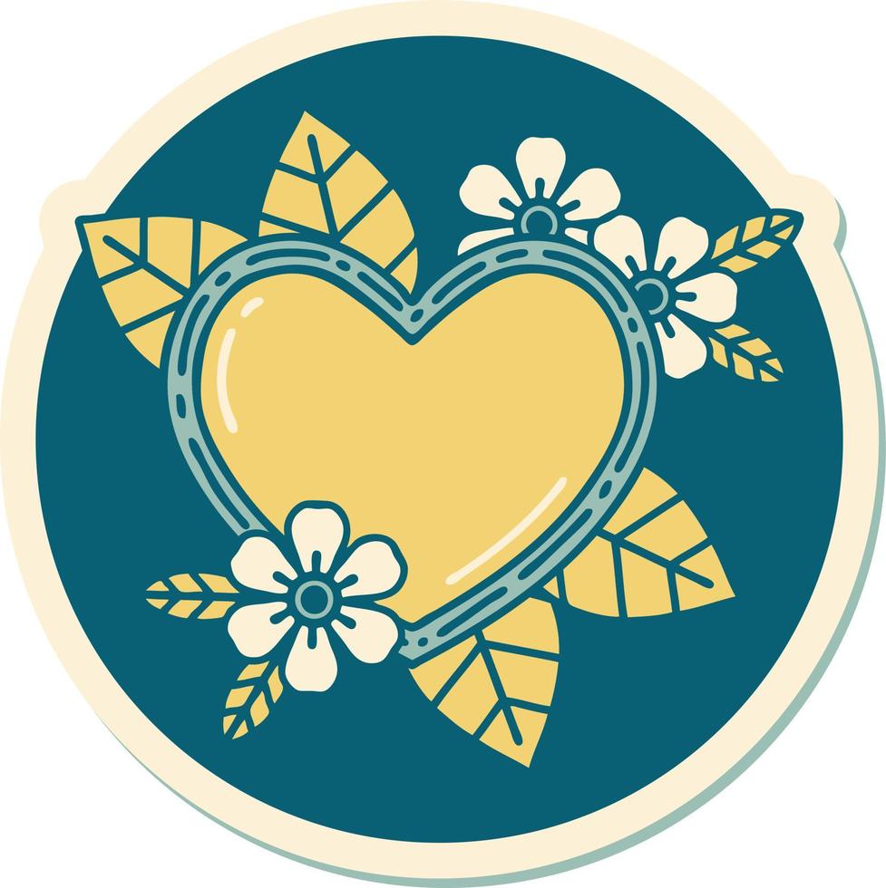 sticker van tatoeëren in traditioneel stijl van een botanisch hart vector