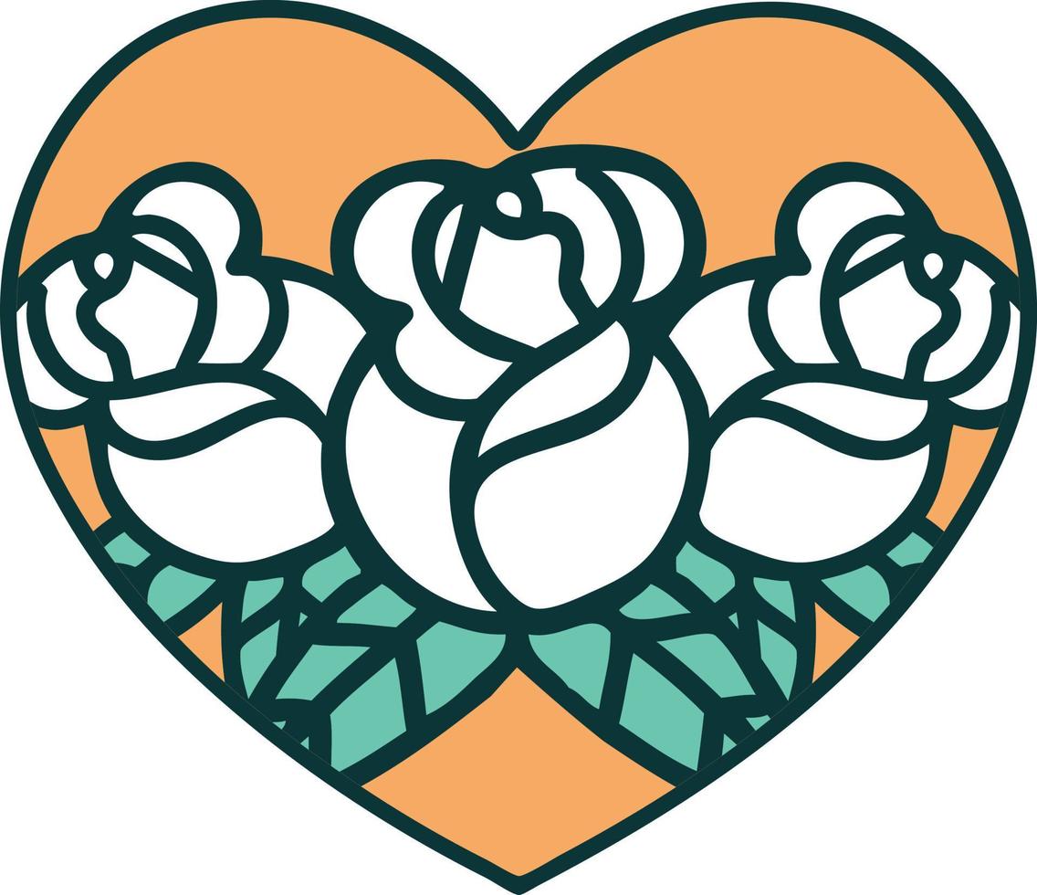 iconisch tatoeëren stijl beeld van een hart en bloemen vector