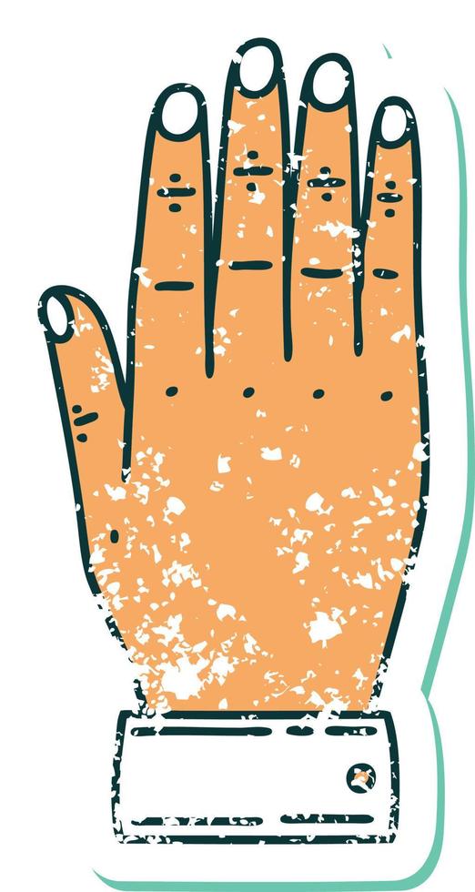 iconisch verontrust sticker tatoeëren stijl beeld van een hand- vector