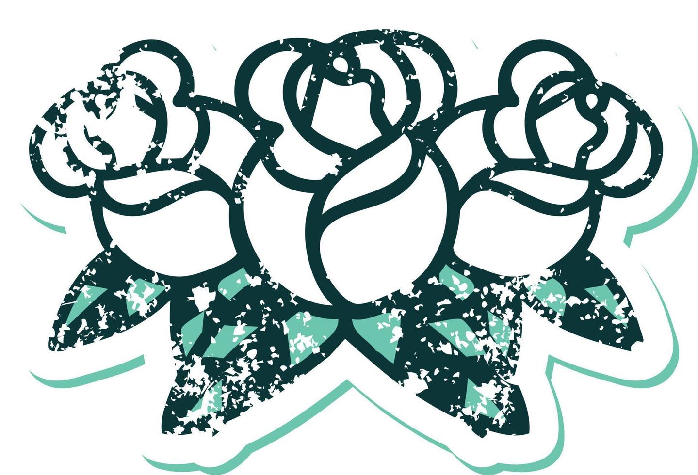 iconisch verontrust sticker tatoeëren stijl beeld van een boeket van bloemen vector