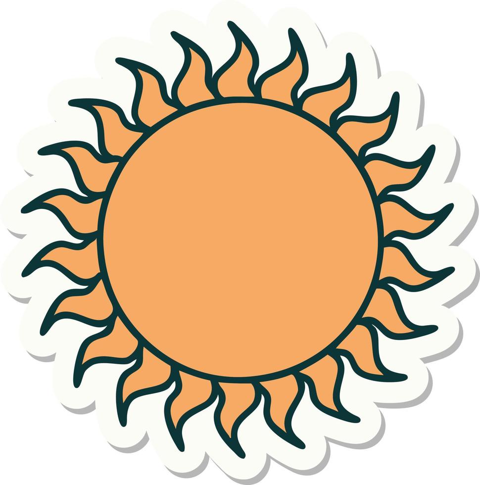 sticker van tatoeëren in traditioneel stijl van een zon vector