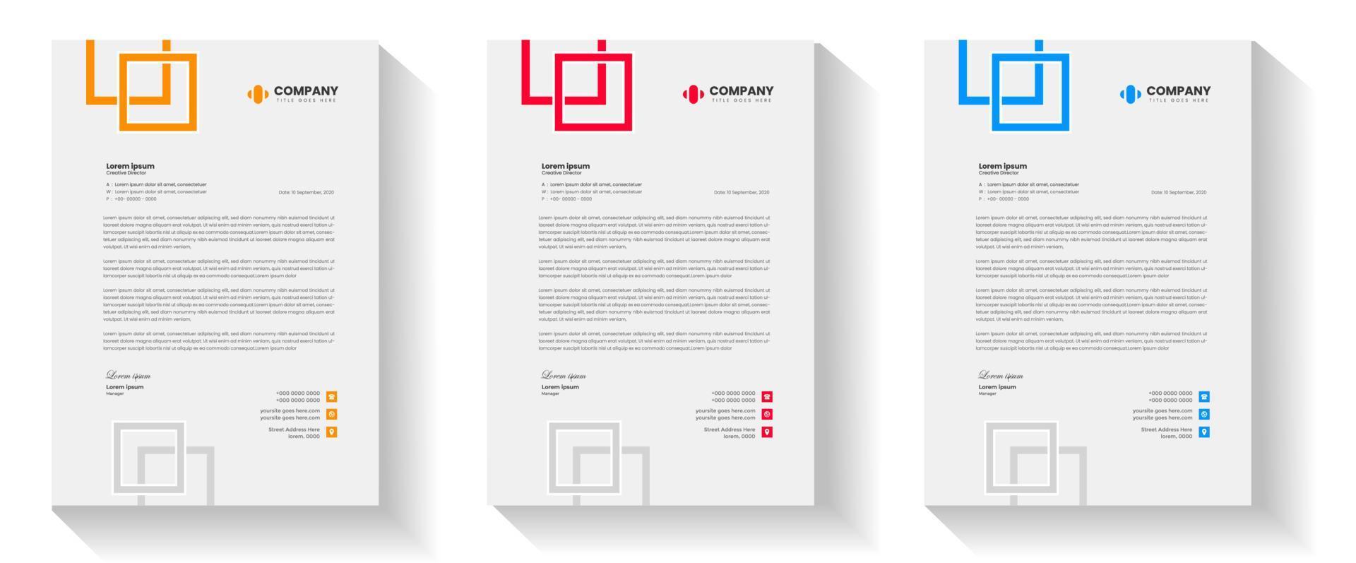 zakelijke modern briefhoofd ontwerp sjabloon reeks met geel, blauw en rood kleur. creatief modern brief hoofd ontwerp Sjablonen voor uw project. briefhoofd ontwerp. brief hoofd ontwerp. vector