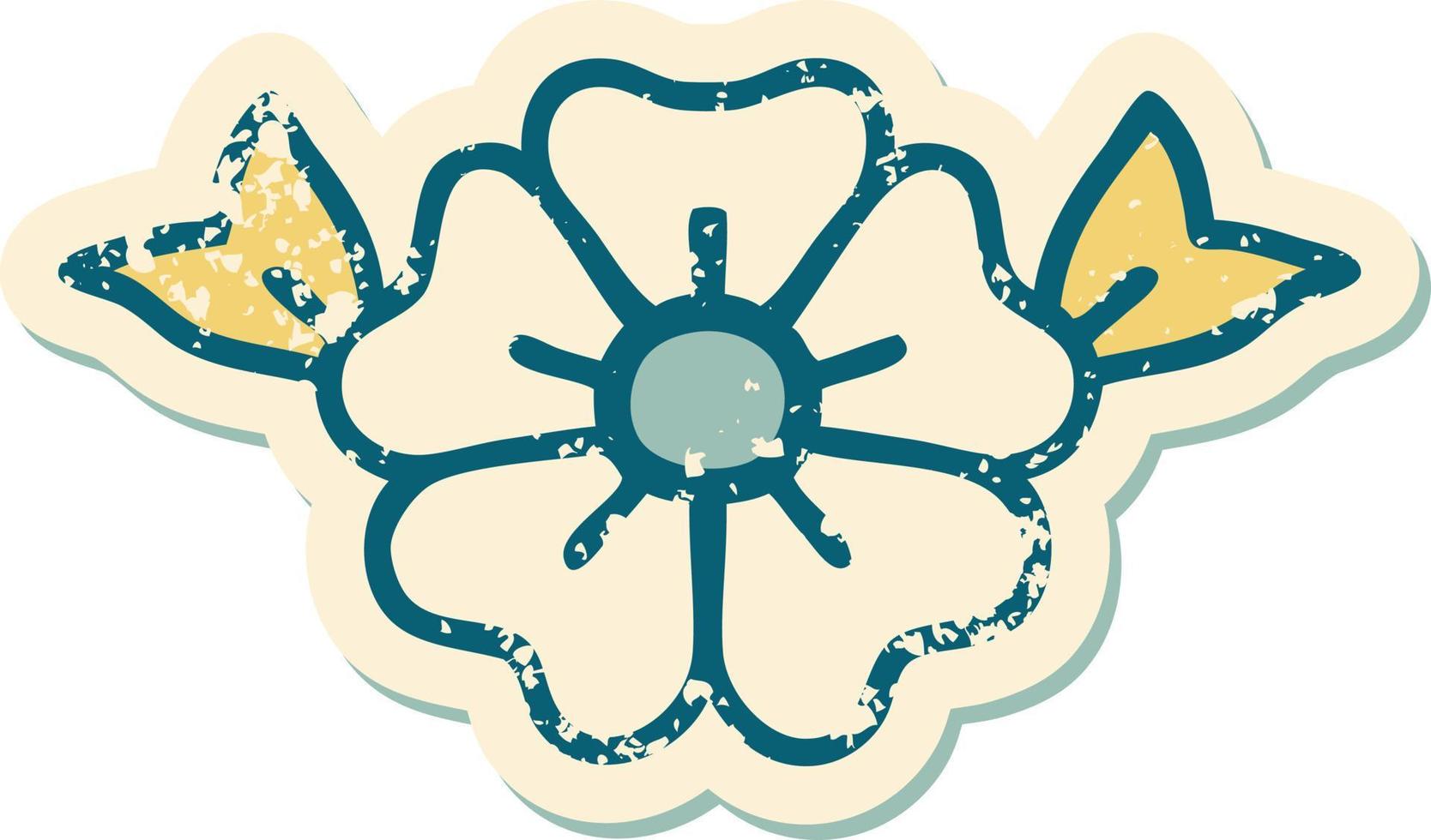 iconisch verontrust sticker tatoeëren stijl beeld van een bloem vector