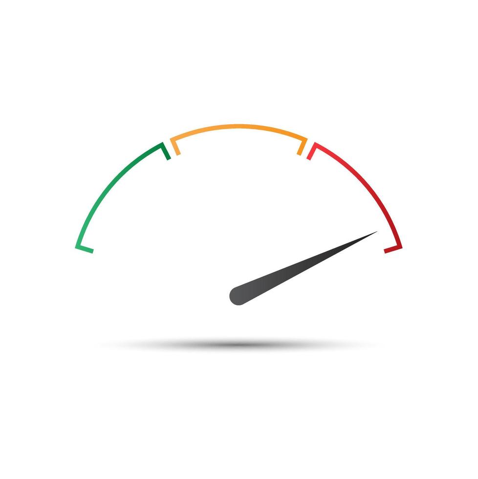 gemakkelijk vector snelheidsmeter met indicator in rood een deel, snelheidsmeter icoon, prestatie meting symbool