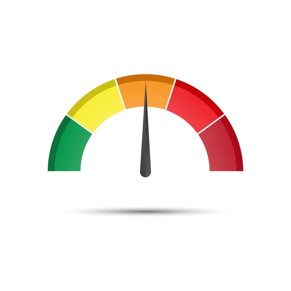 kleur vector toerenteller, debietmeter met indicator in oranje een deel, snelheidsmeter en prestatie meting icoon, illustratie voor uw website, infographic en apps