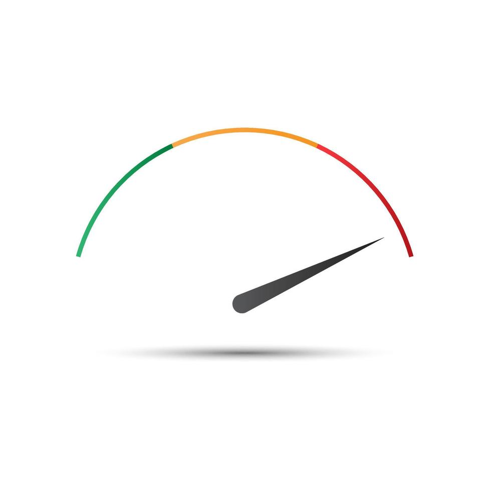 gemakkelijk vector snelheidsmeter met indicator in rood een deel, snelheidsmeter icoon, prestatie meting symbool
