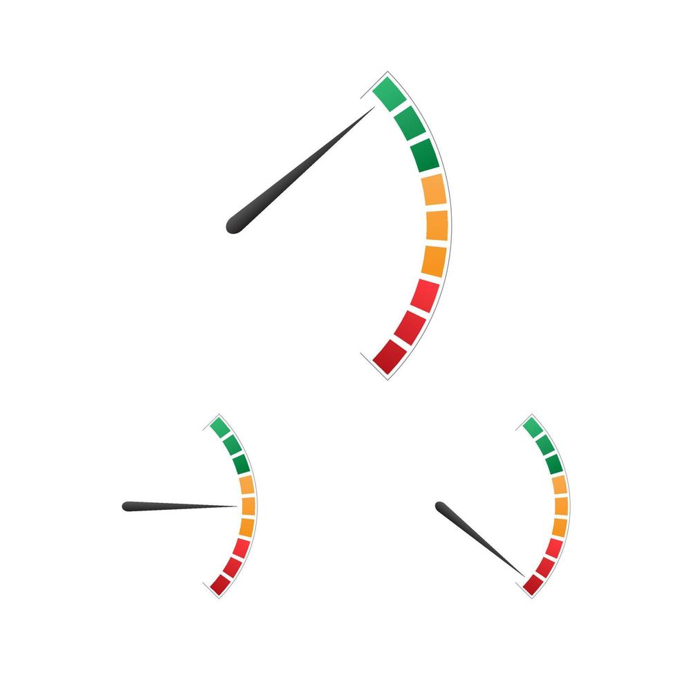 reeks van kleurrijk brandstof meter, toerenteller, snelheidsmeter icoon, prestatie meting symbool vector