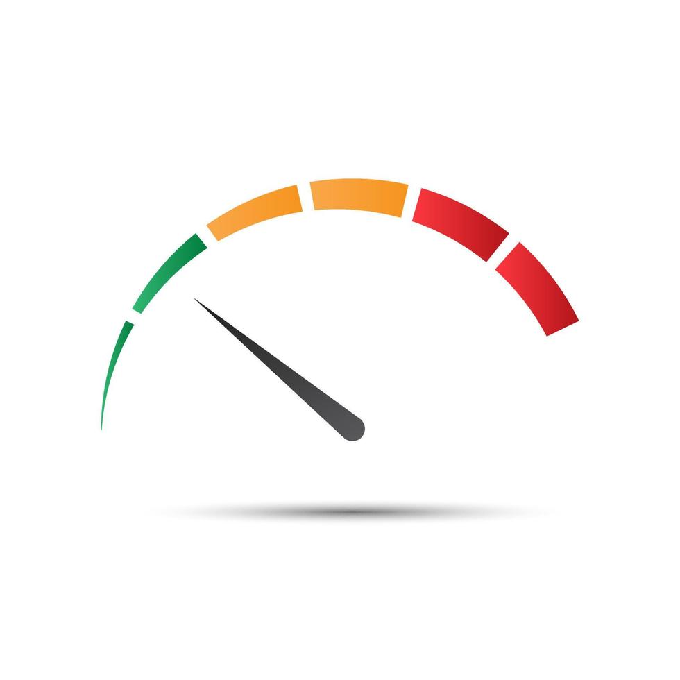 gemakkelijk vector snelheidsmeter met indicator in groen een deel, snelheidsmeter icoon, prestatie meting symbool