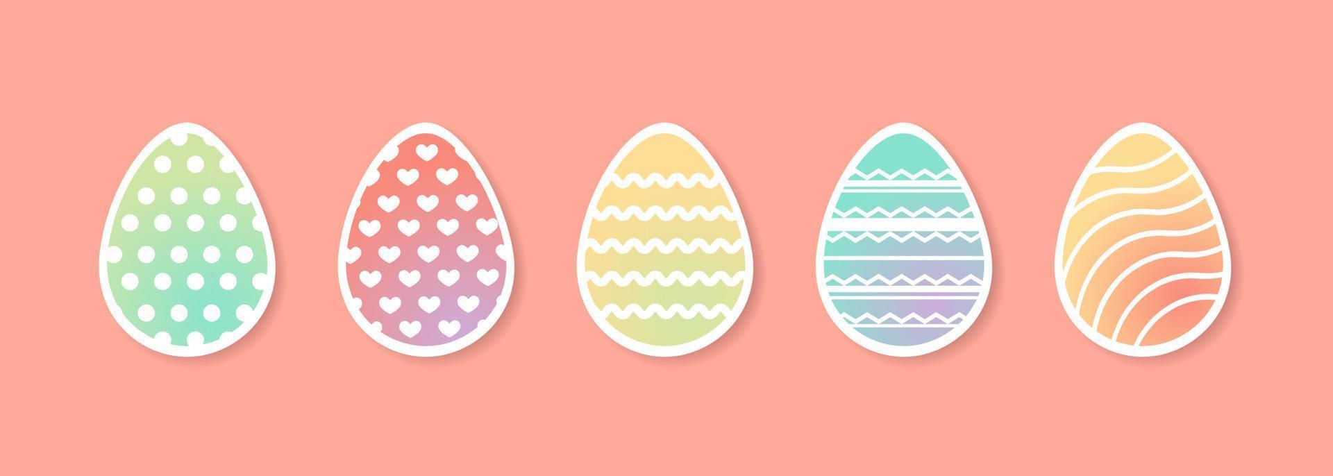 reeks van Pasen eieren met schaduw in pastel waterverf kleur in papier stijl. elementen voor Pasen ontwerp, groet kaart, stickers. vector voorraad illustratie.