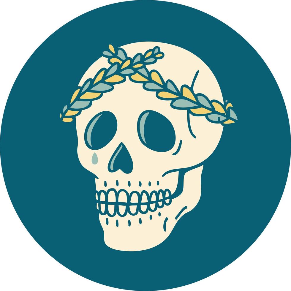 tatoeëren stijl icoon van een schedel met laurier krans kroon vector