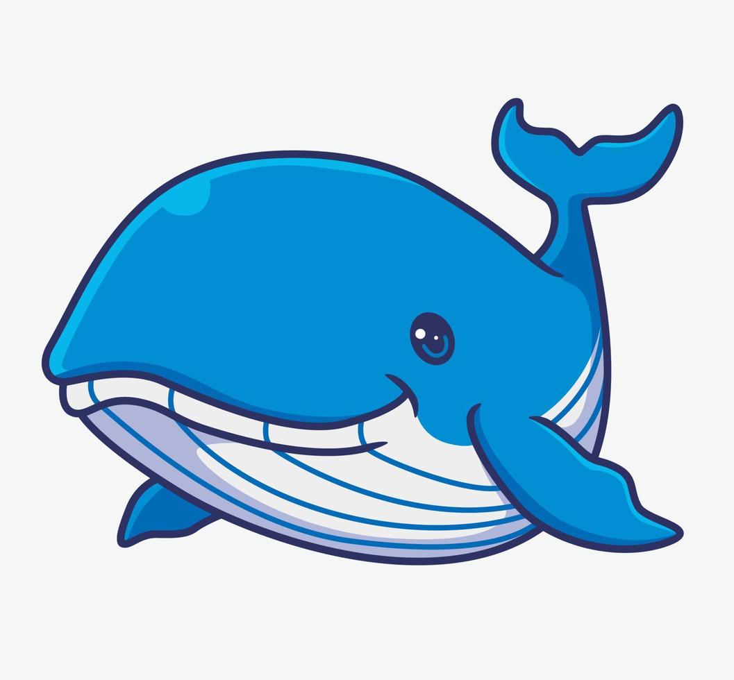 schattig blauw walvis grappig. geïsoleerd tekenfilm dier illustratie. vlak stijl sticker icoon ontwerp premie logo vector. mascotte karakter vector