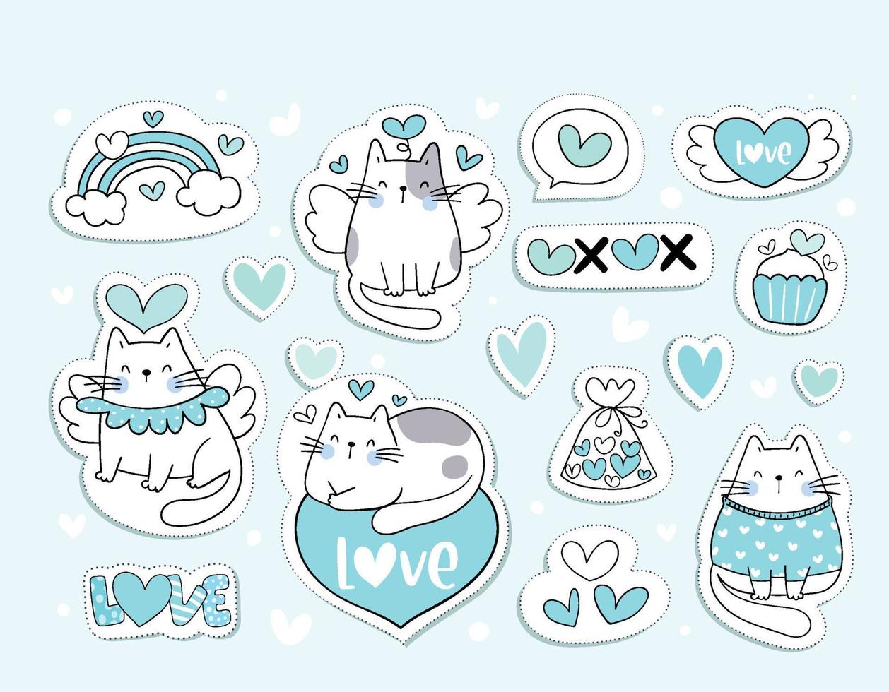 stickers grappig kat in liefde concept vector