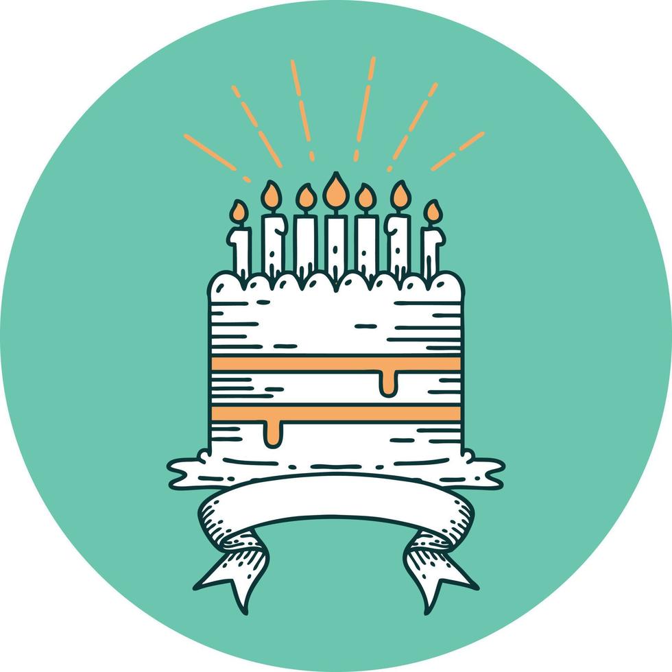 icoon van tatoeëren stijl verjaardag taart vector