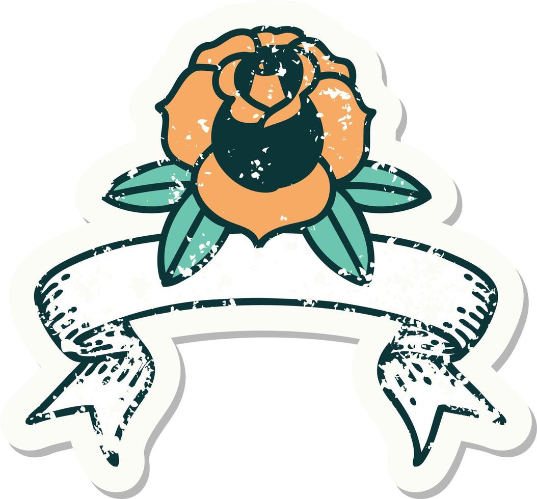 grunge sticker met banier van een bloem vector