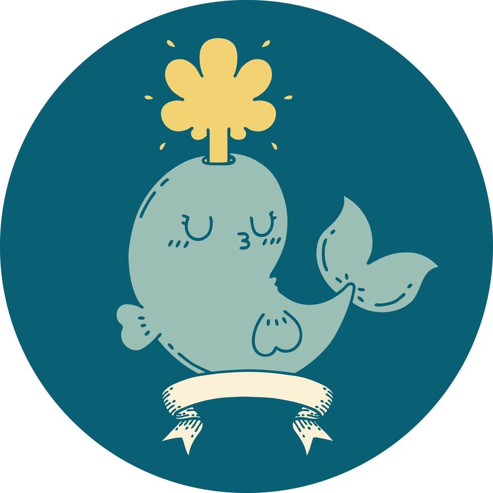 icoon van een tatoeëren stijl gelukkig spuiten walvis karakter vector